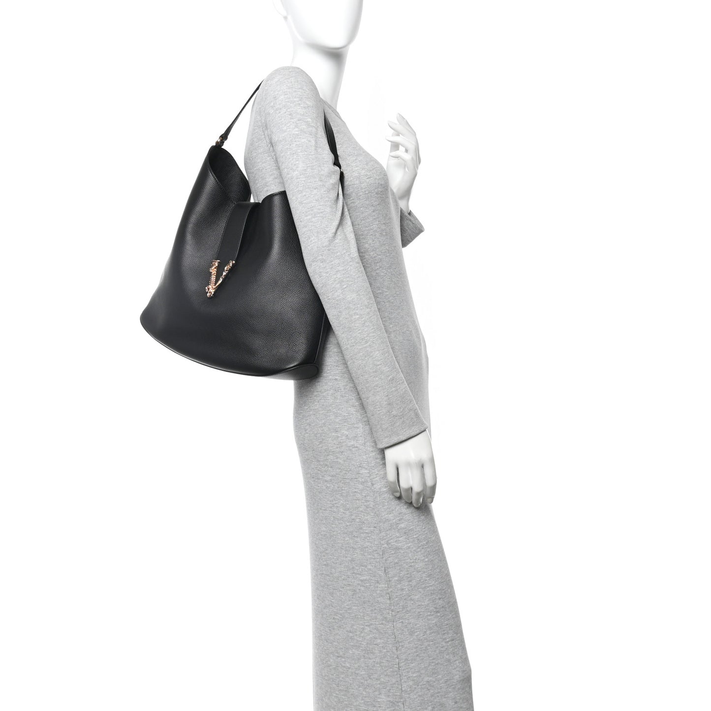 Grainy Calfskin Virtus Hobo Black