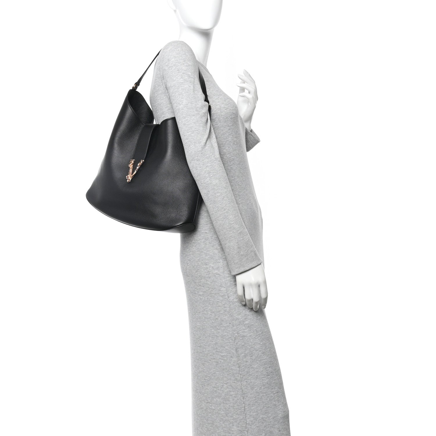 Versace Grainy Calfskin Virtus Hobo Black 2 of 10