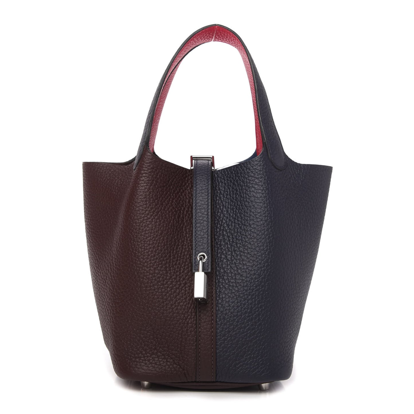 Taurillon Clemence Casaque Picotin Lock 18 PM Bleu Nuit Rouge Sellier Framboise