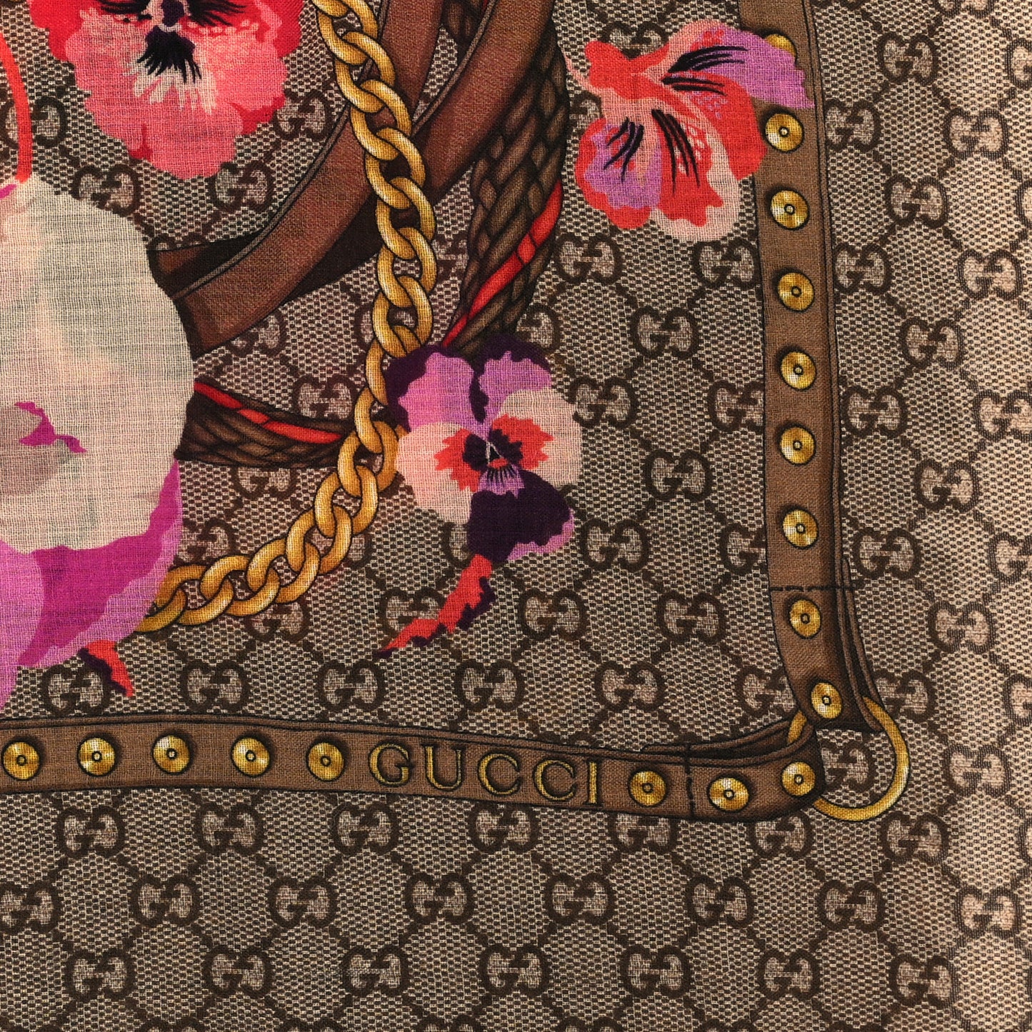 Wool Jacquard GG Monogram Big Panshie Fringe Shawl Roseate Beige