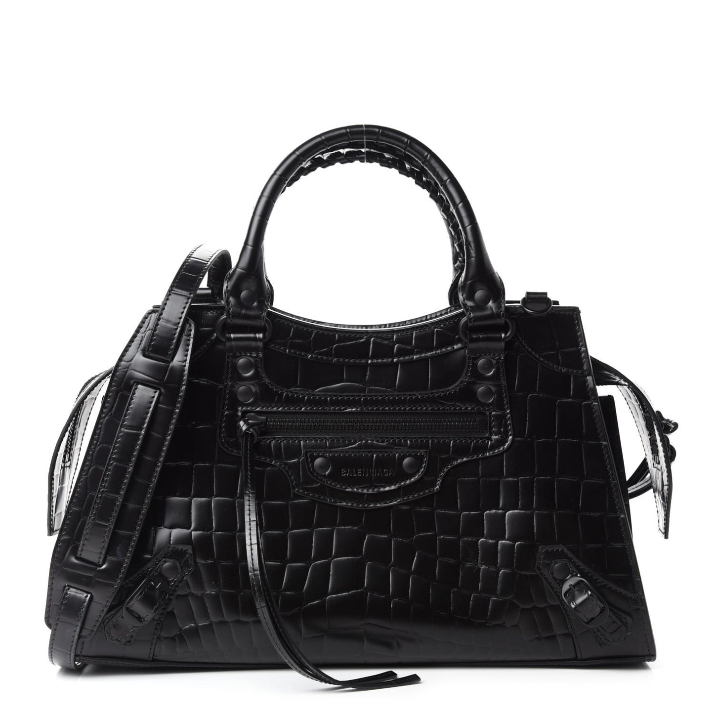 Semi Shiny Calfskin Crocodile Embossed Neo Classic Black Hardware S City Black