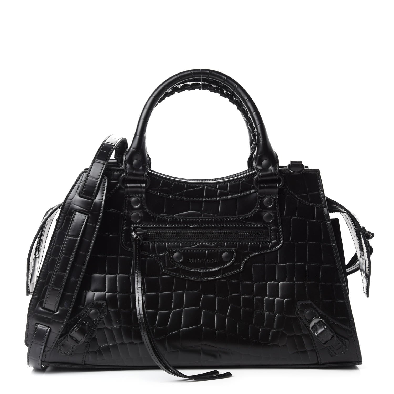 Balenciaga Semi Shiny Calfskin Crocodile Embossed Neo Classic Black Hardware S City Black 1 of 12