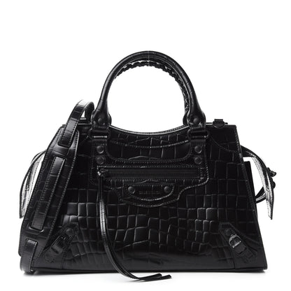 Balenciaga Semi Shiny Calfskin Crocodile Embossed Neo Classic Black Hardware S City Black 1 of 12