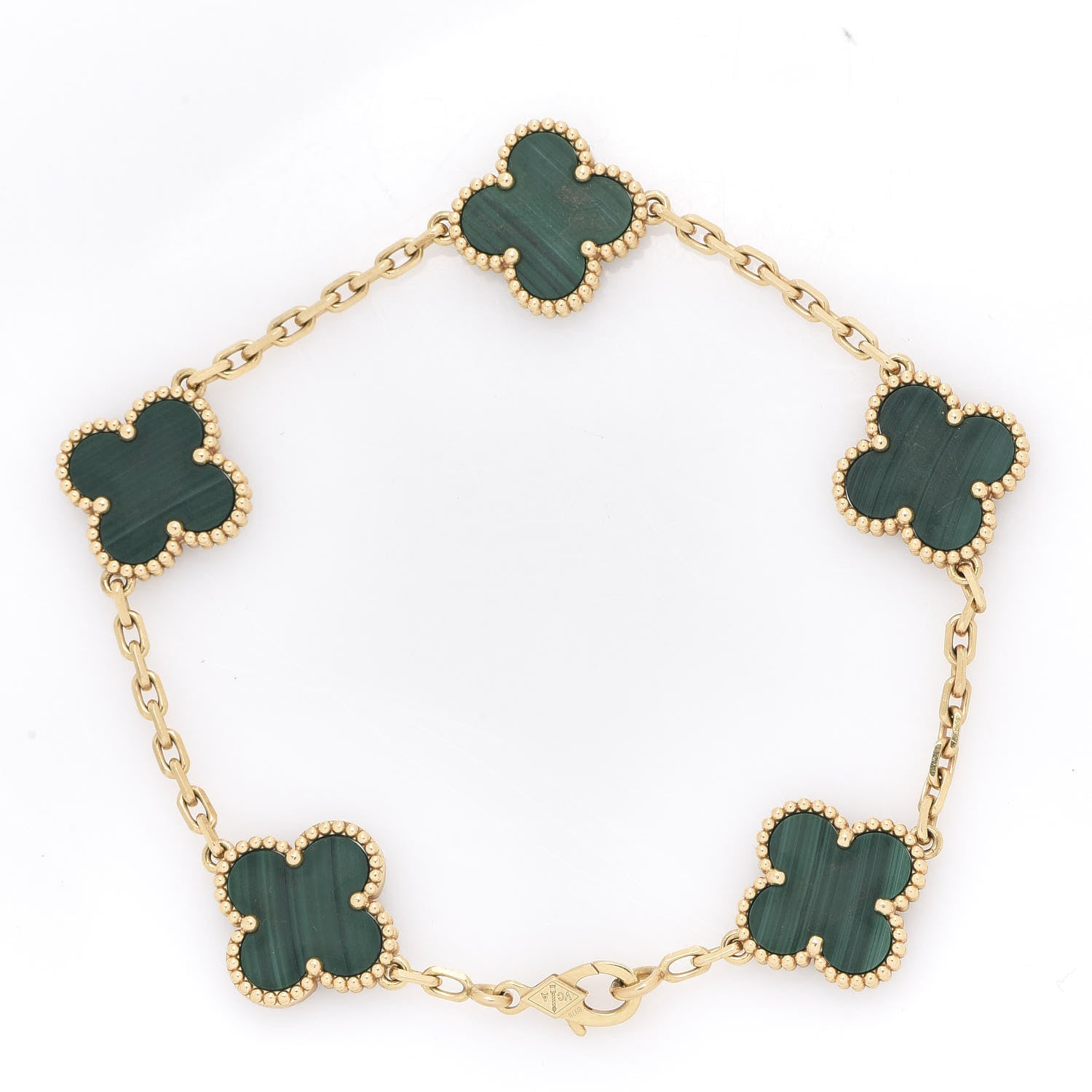Van Cleef & Arpels 18K Yellow Gold Malachite 5 Motifs Vintage Alhambra Bracelet 3 of 7