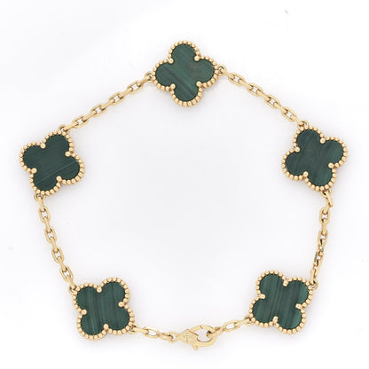 Van Cleef & Arpels 18K Yellow Gold Malachite 5 Motifs Vintage Alhambra Bracelet 3 of 7