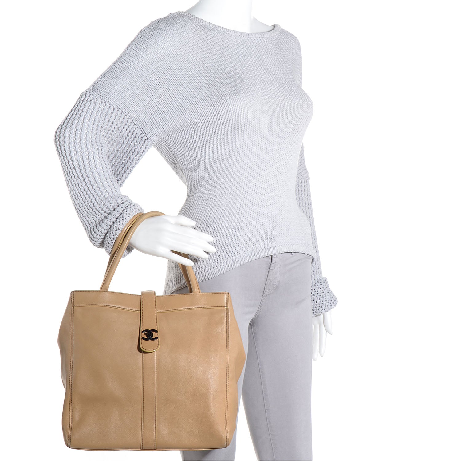 Chanel Leather Shopper Tote Beige 2 of 10
