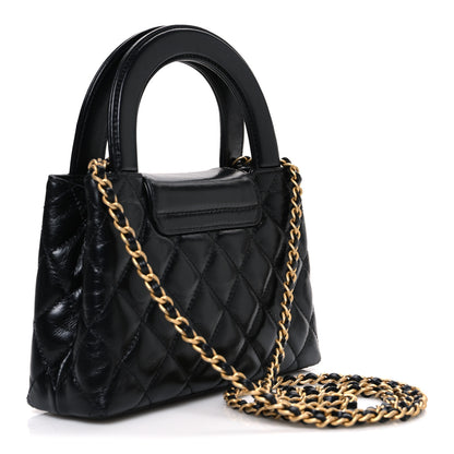 Chanel Shiny Aged Calfskin Quilted Nano Kelly Shopper Black 3 of 10