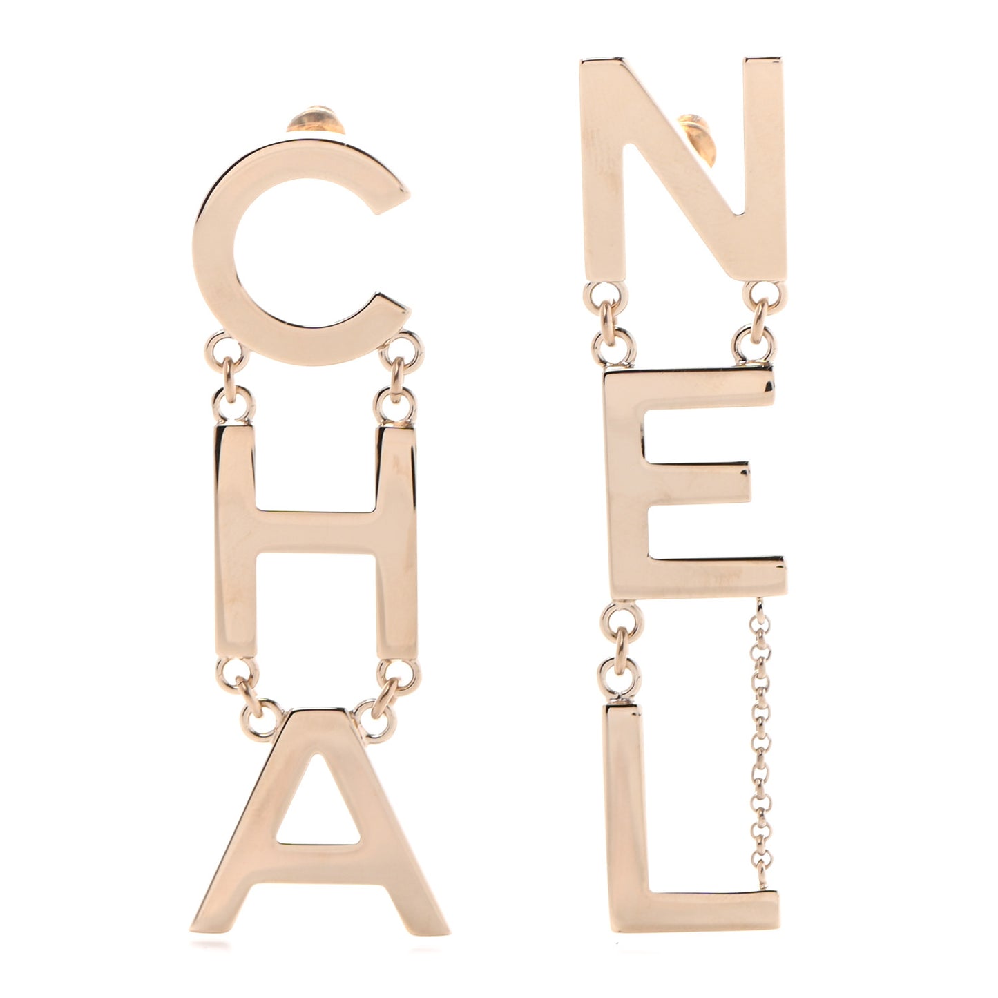 Metal Cha-Nel Logo Drop Earrings Gold