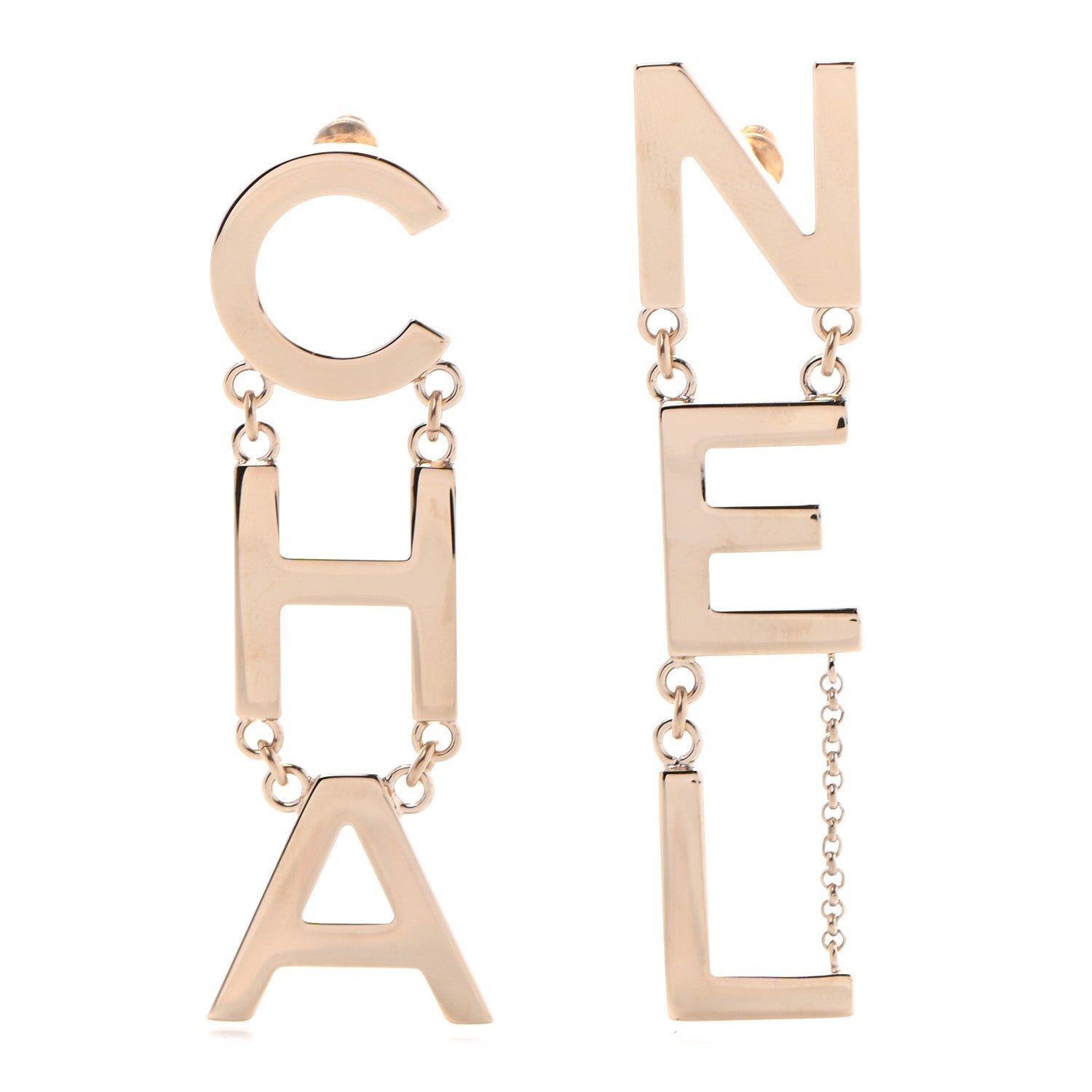 Chanel Metal Cha-Nel Logo Drop Earrings Gold 1 of 4
