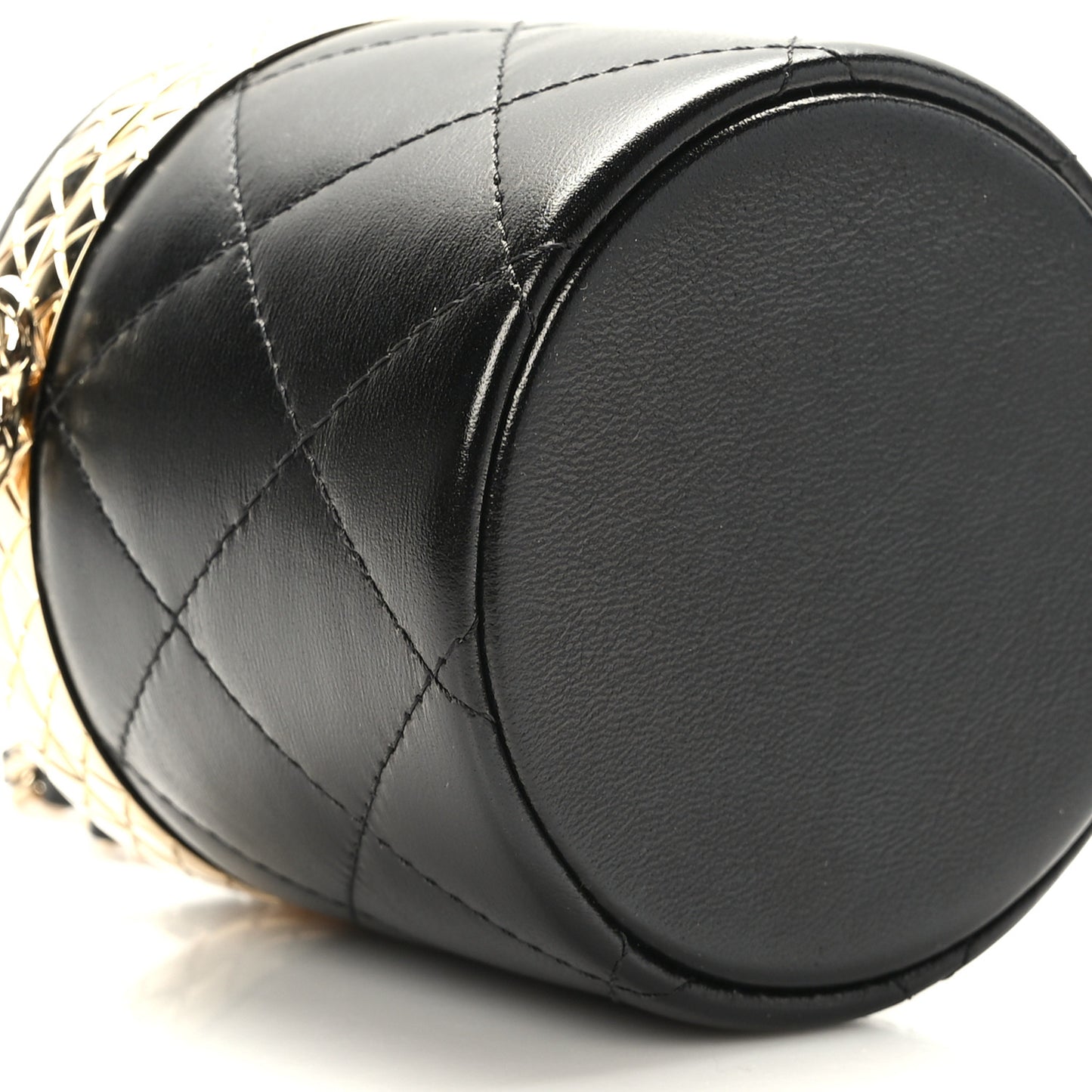 Metal Lambskin Quilted Mini Lock Frame Vanity Clutch Black