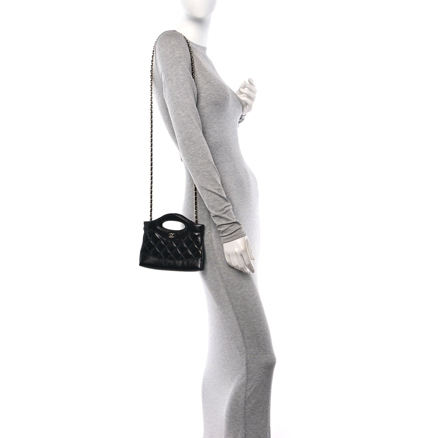 Shiny Crumpled Calfskin Quilted Nano 31 Shopping Bag Black