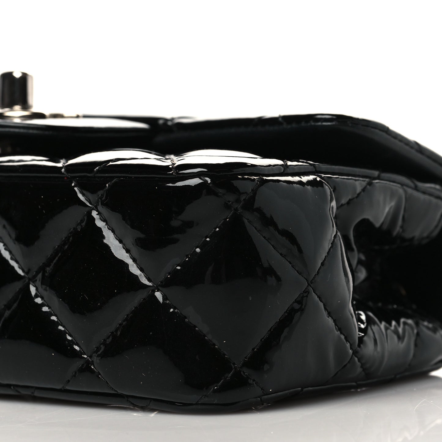 Patent Calfskin Quilted Extra Mini Rectangular Flap Black