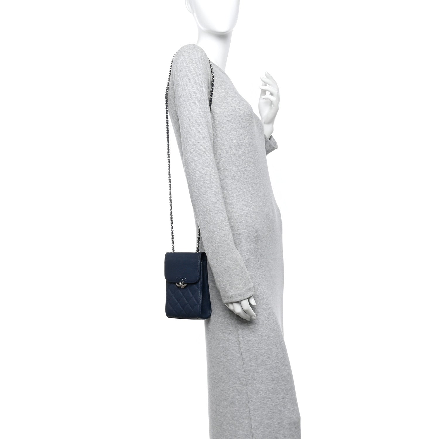 Chanel Grained Calfskin Quilted CC Box Clutch With Chain Navy 2 of 11
