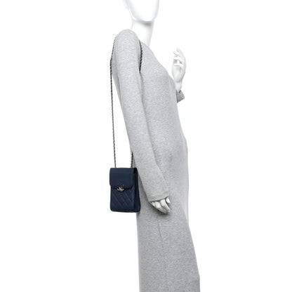 Chanel Grained Calfskin Quilted CC Box Clutch With Chain Navy 2 of 11