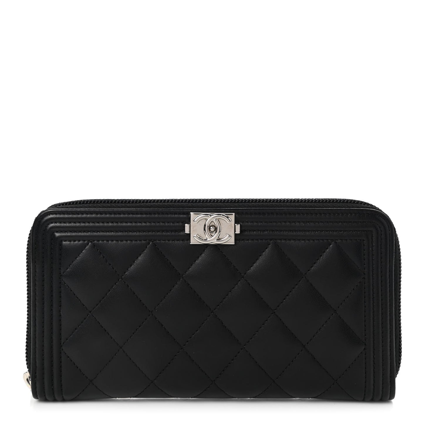Lambskin Quilted Boy Zip Around Wallet Black
