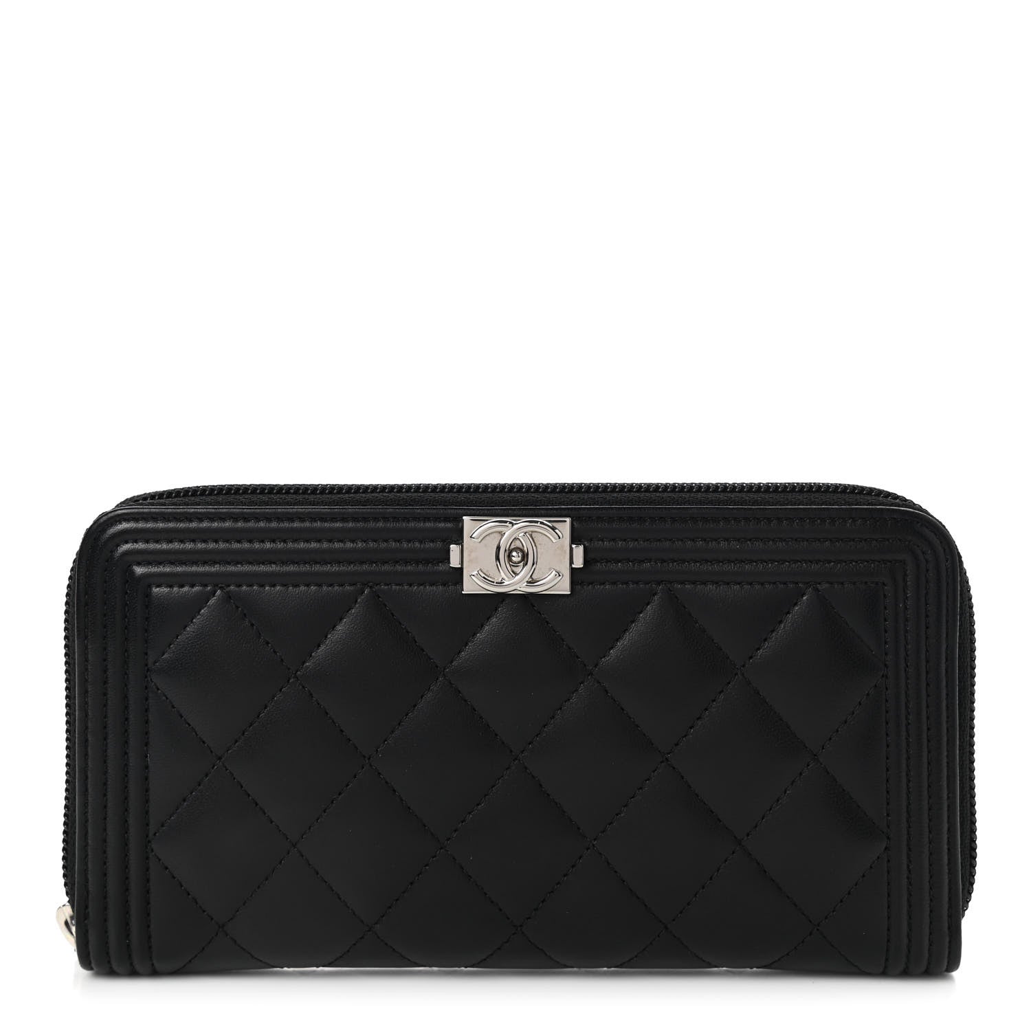 Chanel Lambskin Quilted Boy Zip Around Wallet Black 1 of 10