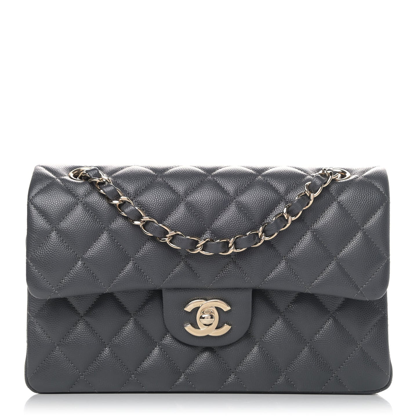 Caviar Quilted Small Double Flap Dark Grey