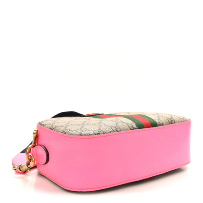 Gucci GG Supreme Monogram Textured Dollar Calfskin Web Ophidia Small Crossbody Bag Beige Ebony Fuchsia 4 of 10