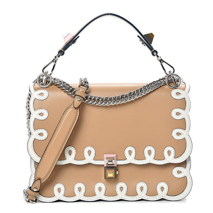 Fendi Vitello Liberty Dolce Scalloped Studded Scrollwork Kan I Shoulder Bag Cuoio White 1 of 9