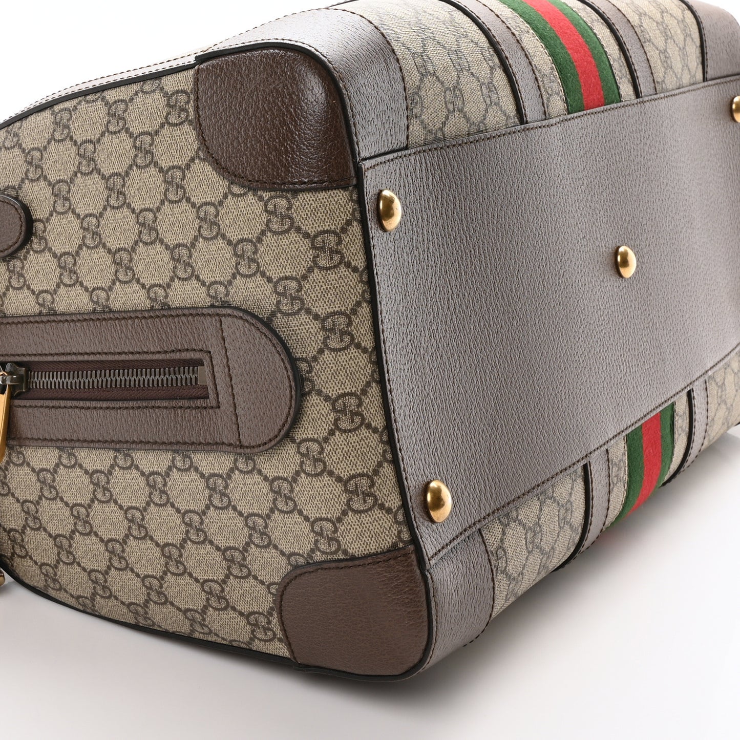 GG Supreme Monogram Textured Dollar Calfskin Web Medium Savoy Duffle Bag Beige Ebony New Acero