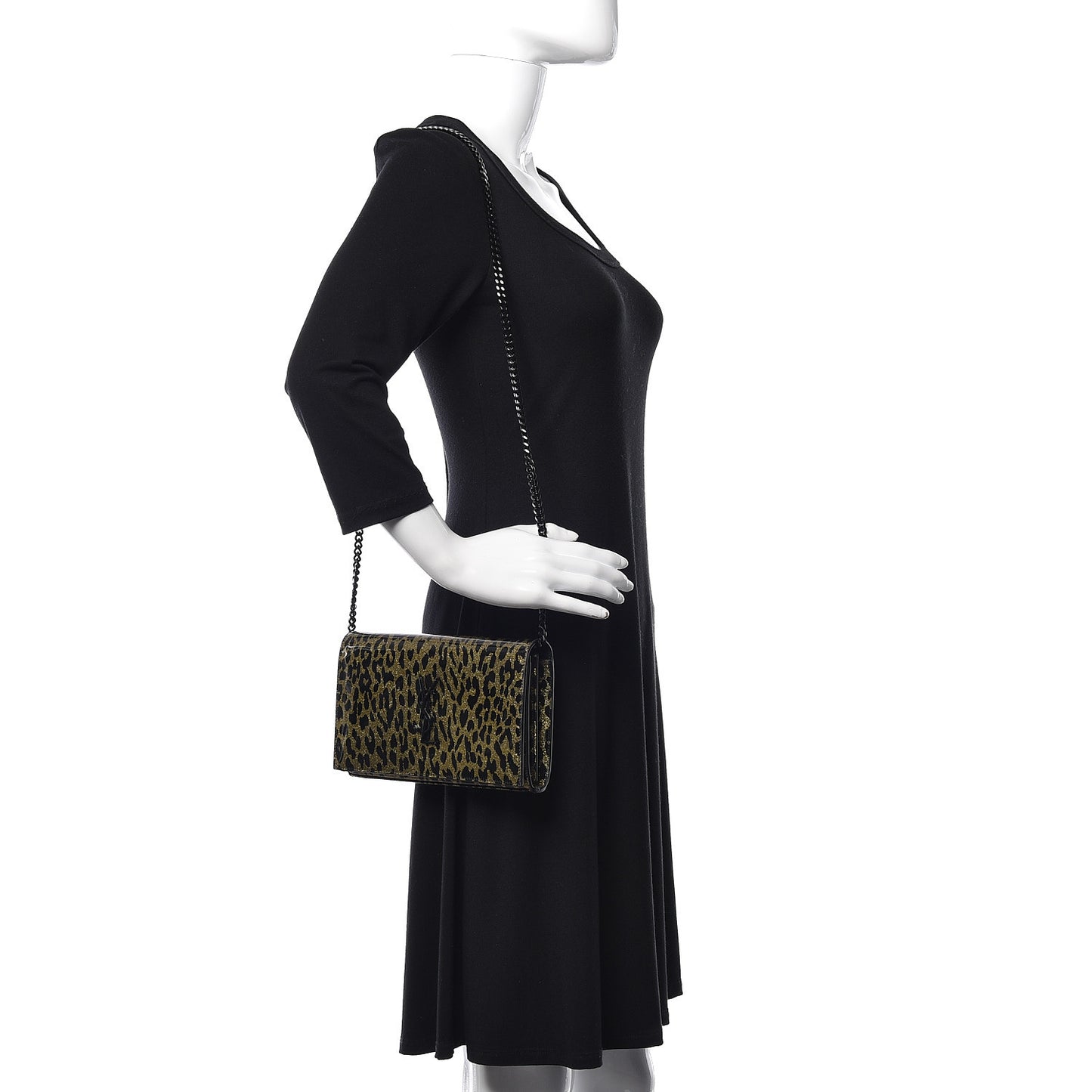 Patent Leopard Print Monogram Chain Wallet Leopard Black Gold