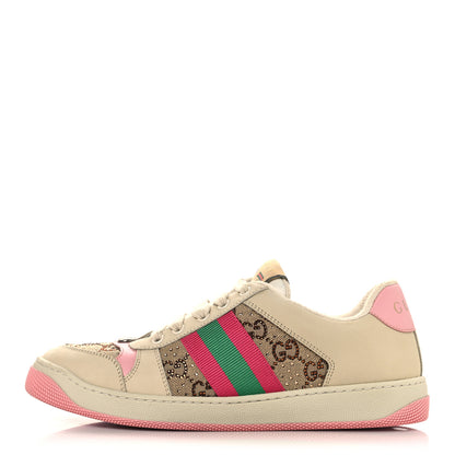 Gucci Calfskin GG Supreme Crystals Web Screener Sneakers 39 Beige Ebony Wild Rose 39 Beige Ebony Wild Rose 1 of 10