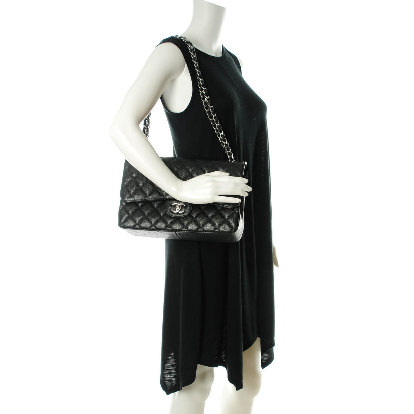 Caviar Quilted Jumbo Double Flap Black