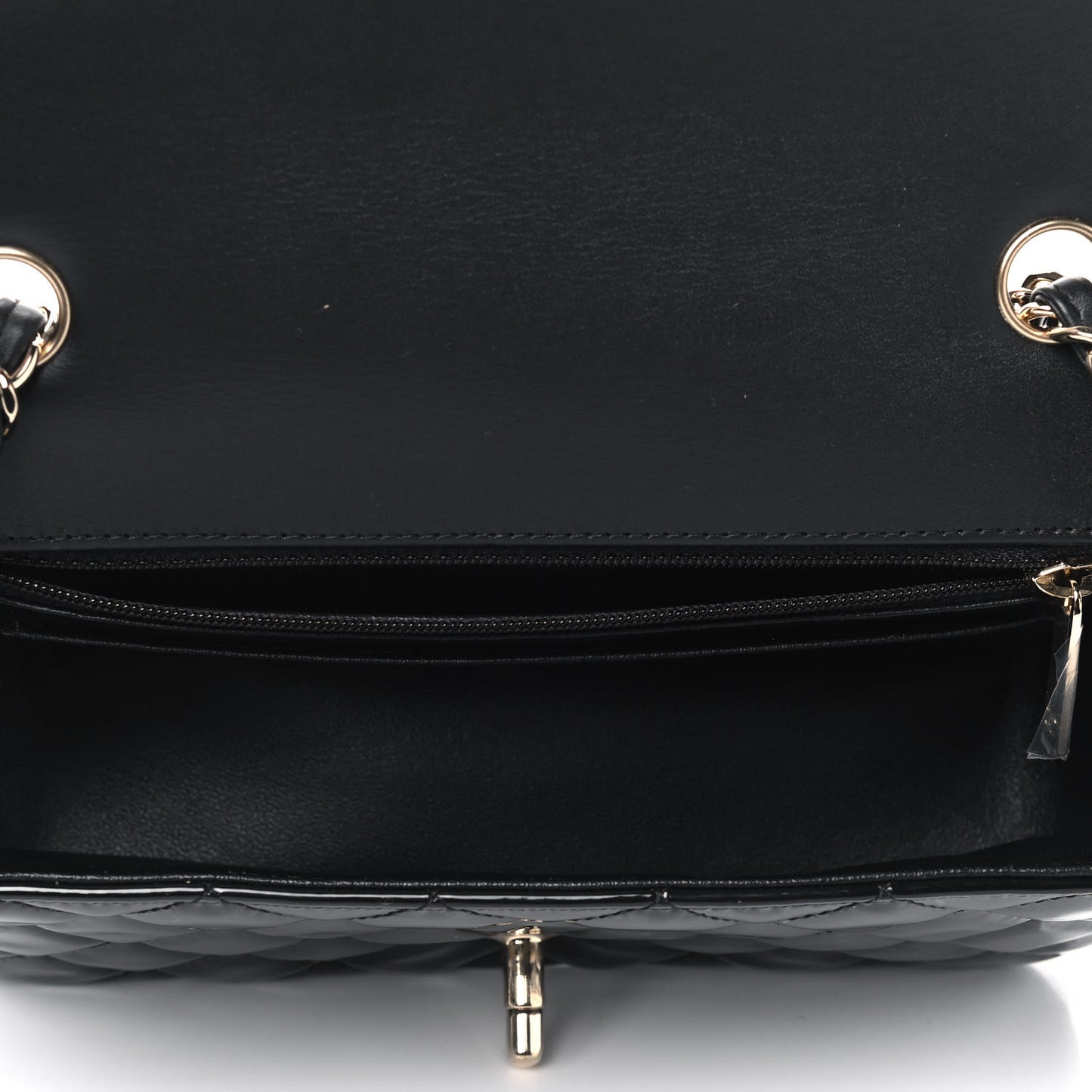 Patent Calfskin Quilted Mini Rectangular Flap Black