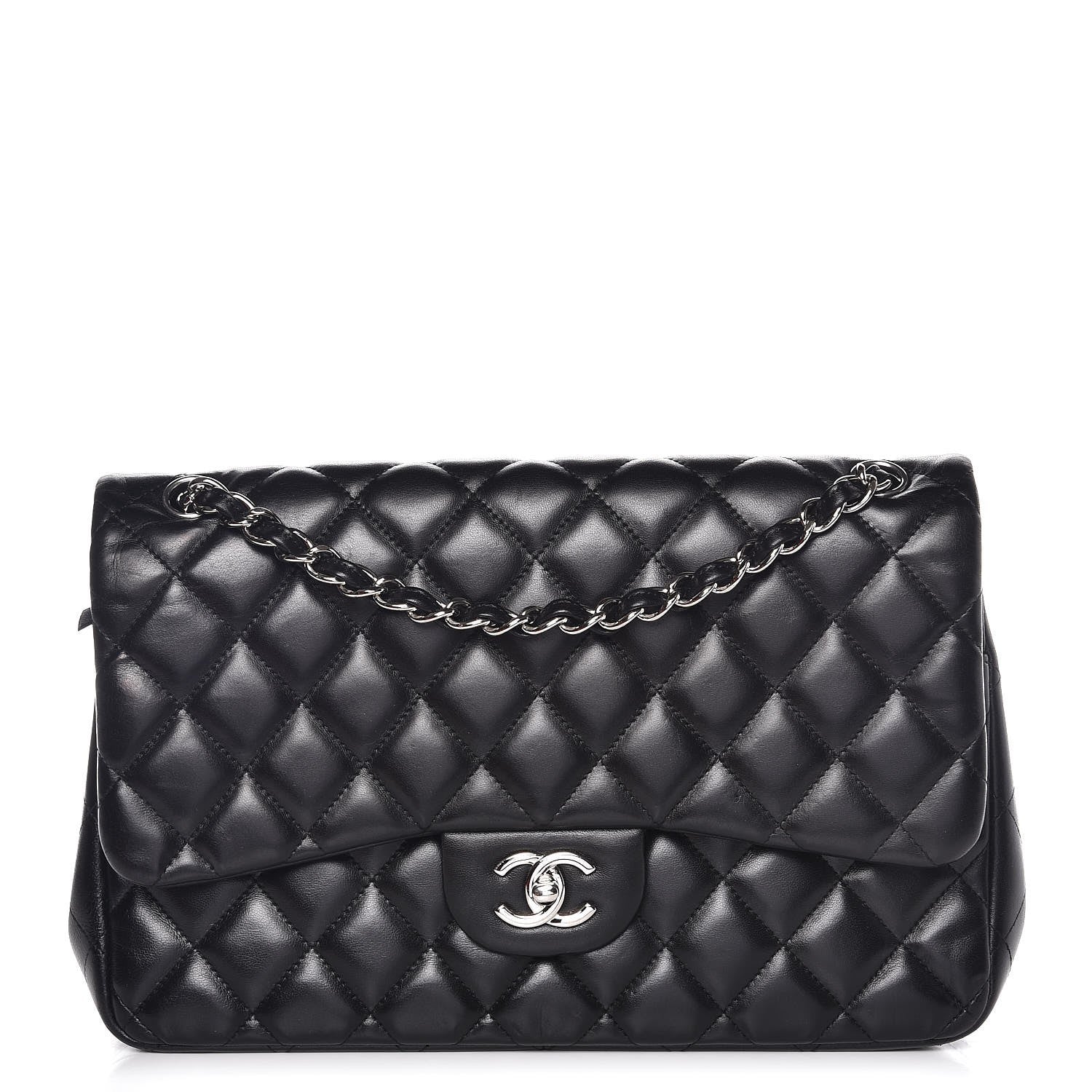 Chanel Lambskin Quilted Jumbo Double Flap Black 1 of 8