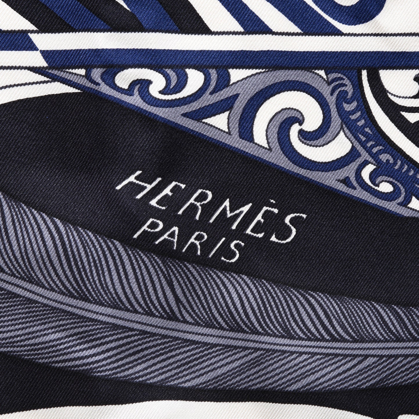 Silk Kawa Ora Scarf 90 Ivory Marine Black