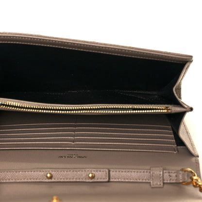 Saint Laurent Grain De Poudre Matelasse Chevron Monogram Chain Wallet Deep Beige 9 of 12