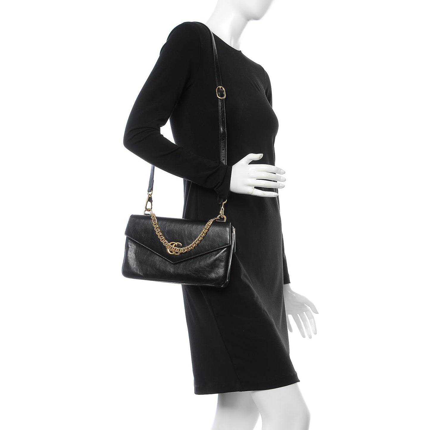 Calfskin Diagonal GG Medium Thiara Double Envelope Shoulder Bag Emerald Green Black