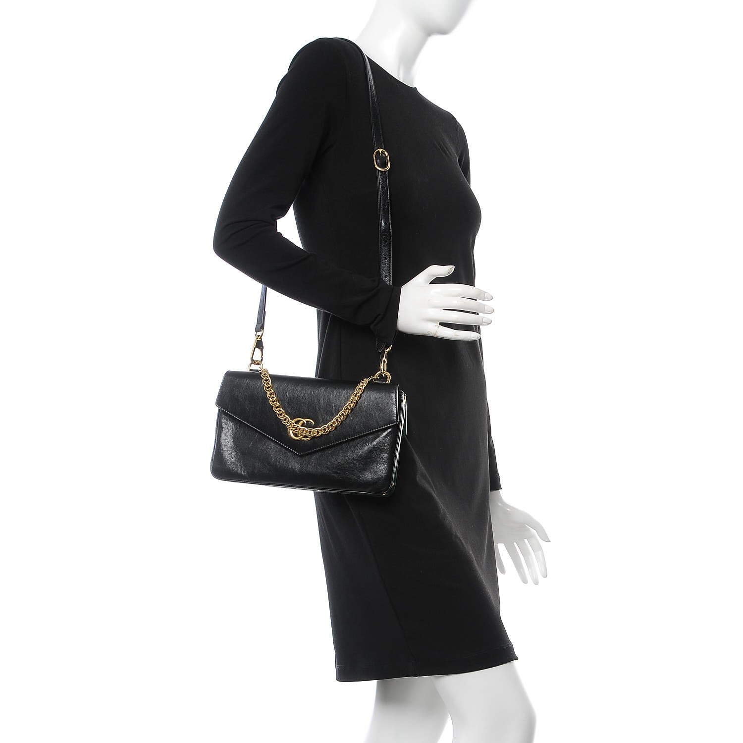 Gucci Calfskin Diagonal GG Medium Thiara Double Envelope Shoulder Bag Emerald Green Black 3 of 11