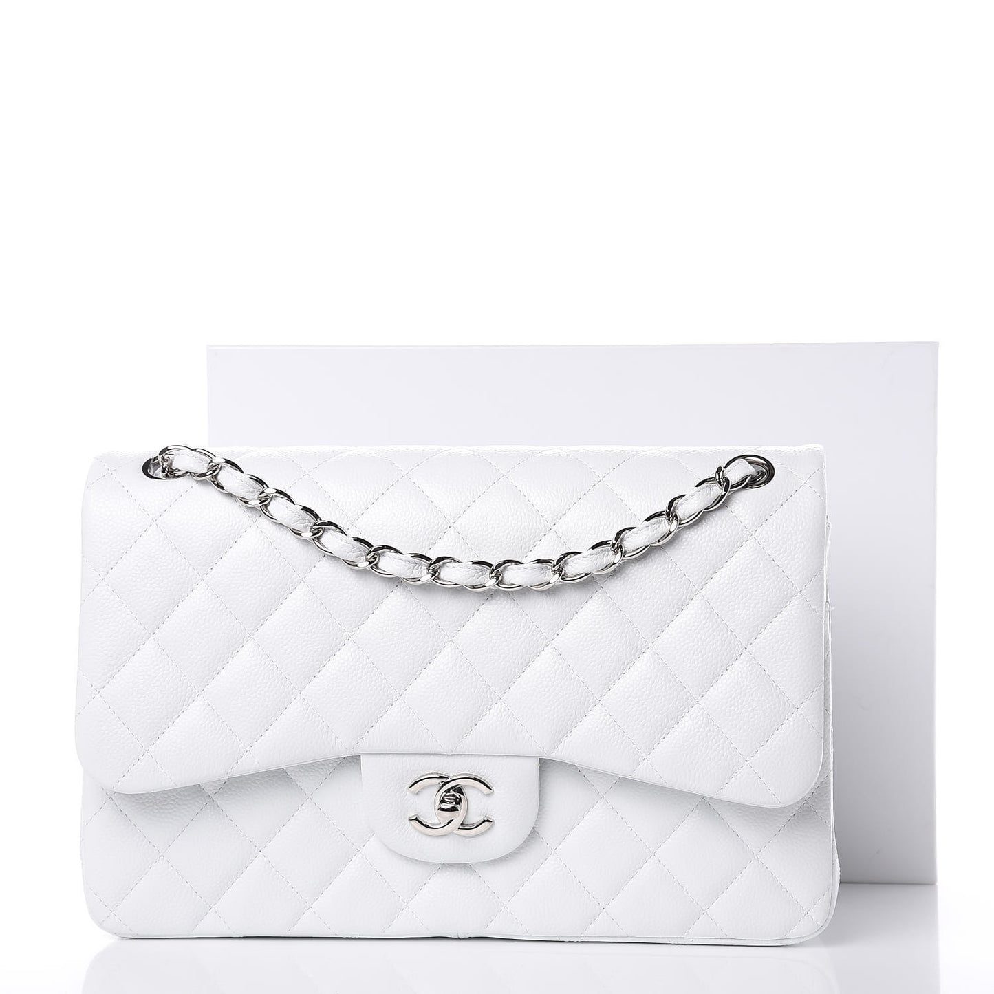 Caviar Quilted Jumbo Double Flap White