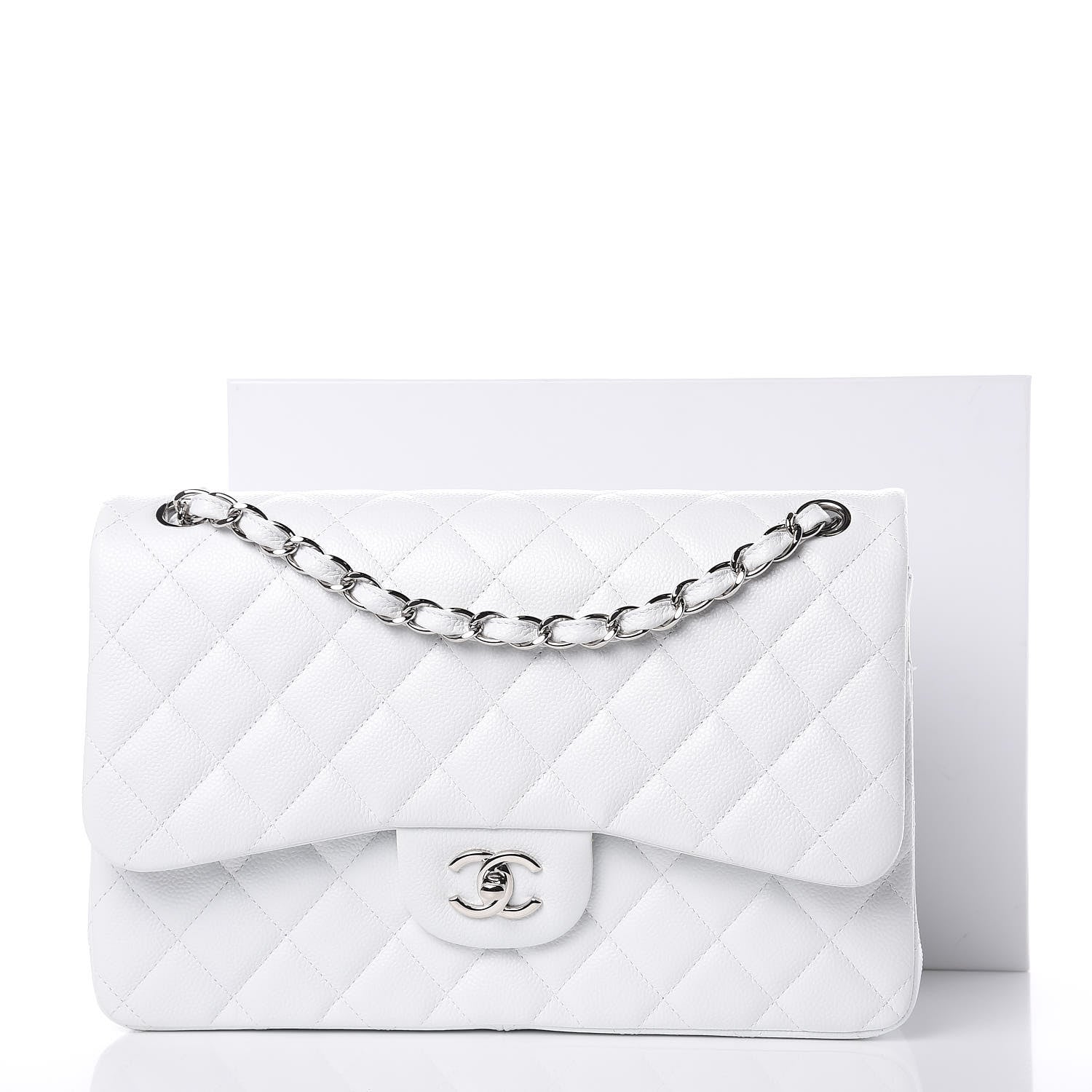 Chanel Caviar Quilted Jumbo Double Flap White 8 of 10