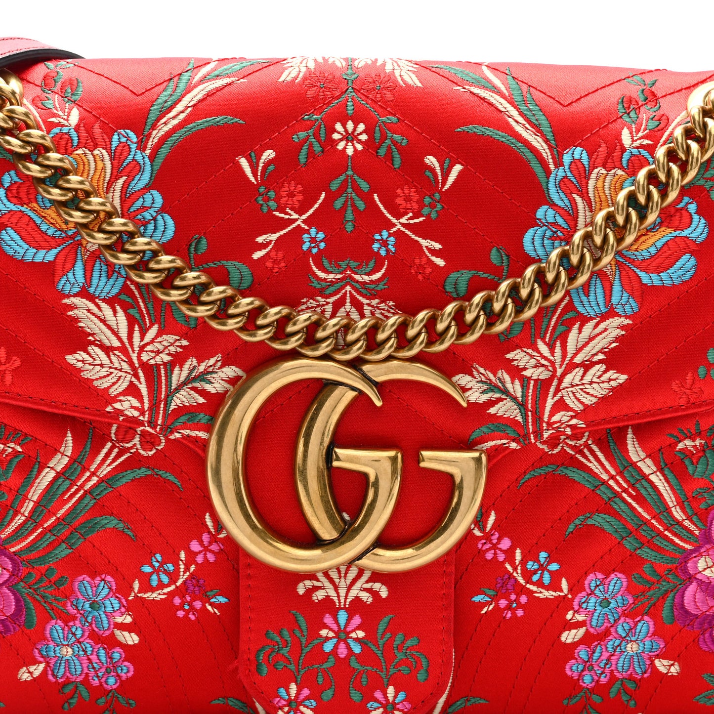 Jacquard Matelasse Floral Medium GG Marmont Shoulder Bag Red