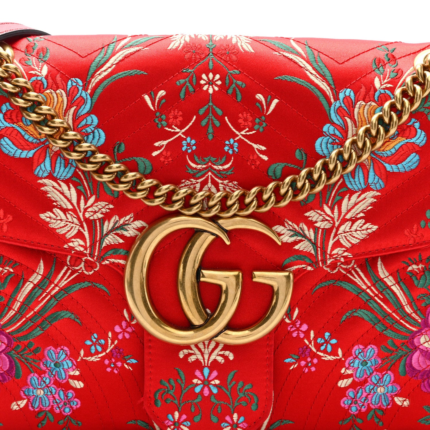 Gucci Jacquard Matelasse Floral Medium GG Marmont Shoulder Bag Red 8 of 10
