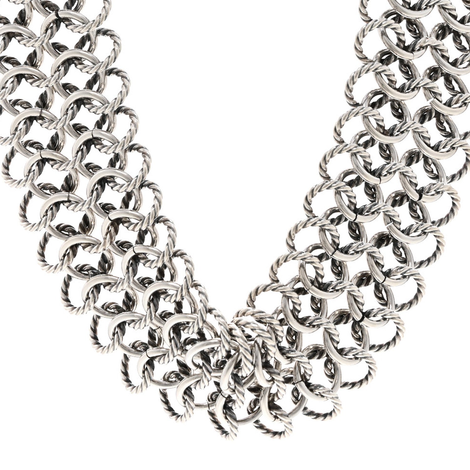 David Yurman Sterling Silver 18K Yellow Gold Circle Link Choker Necklace 1 of 5