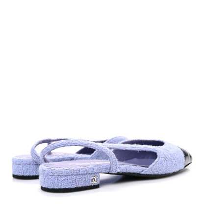 Chanel Iridescent Wool Tweed Patent Cap Toe CC Slingback Flats 39.5 Light Purple Silver Black 5 of 11