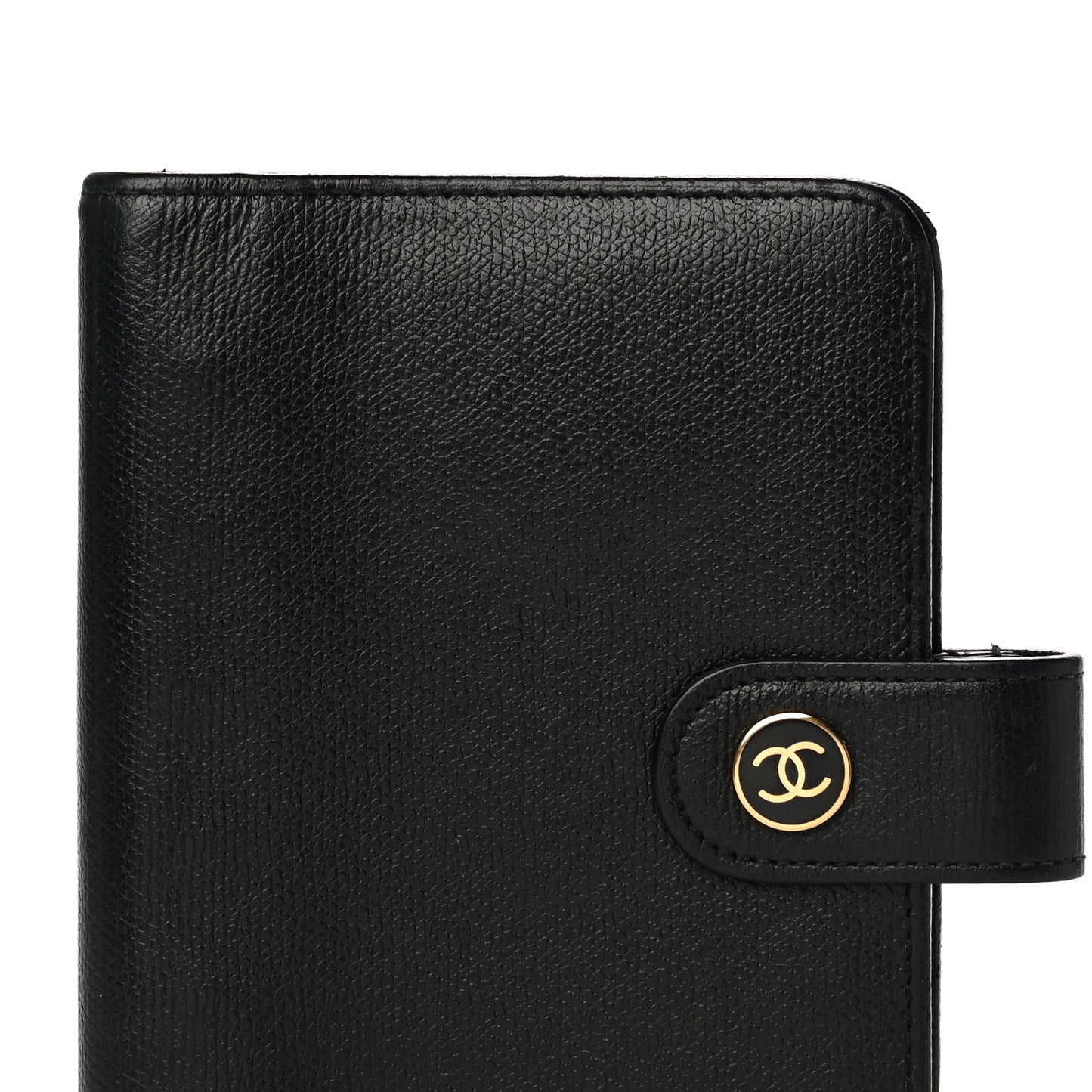 Grained Calfskin CC Button Pocket Agenda Cover Black
