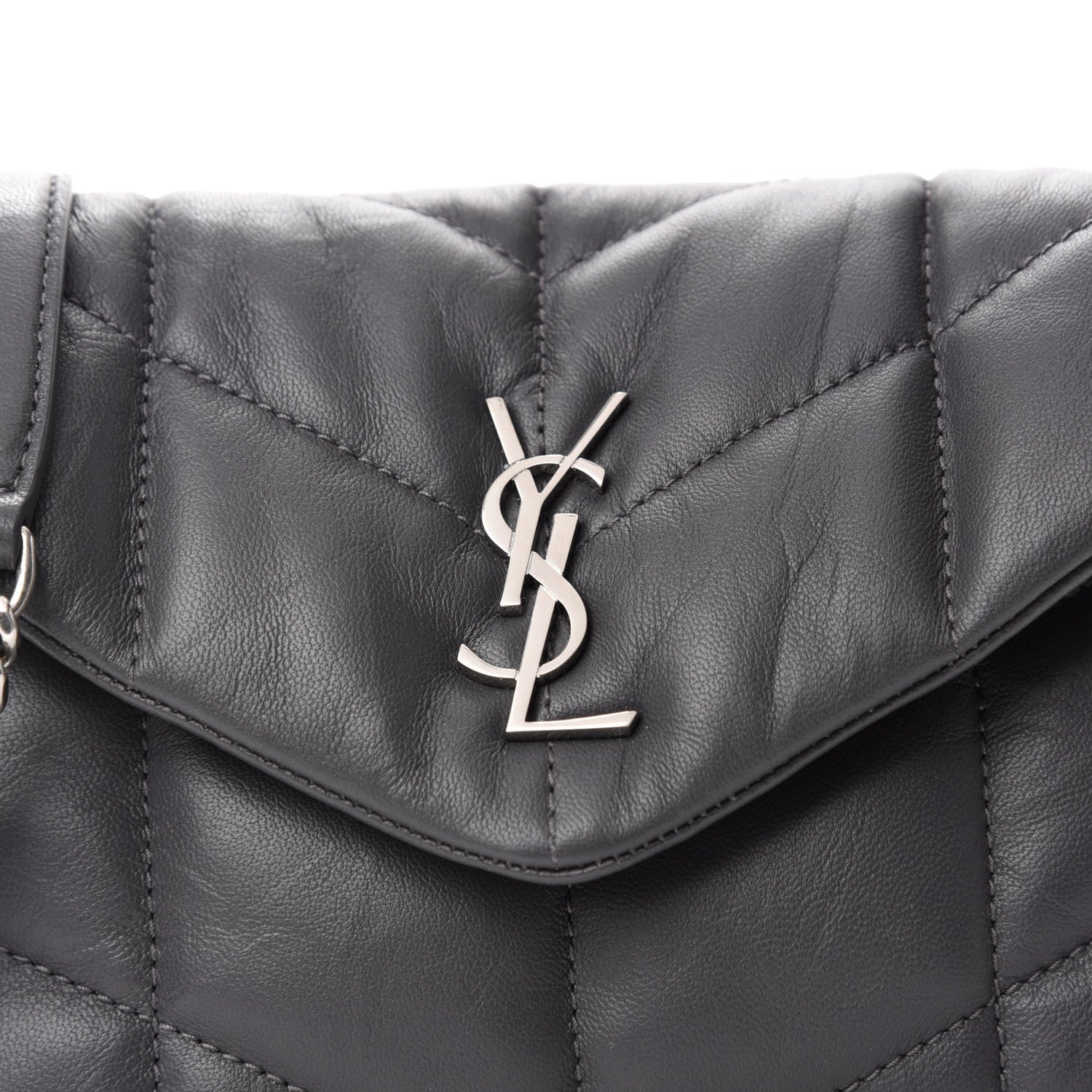 Saint Laurent Lambskin Quilted Toy Loulou Puffer Monogram Chain Satchel Storm 11 of 12