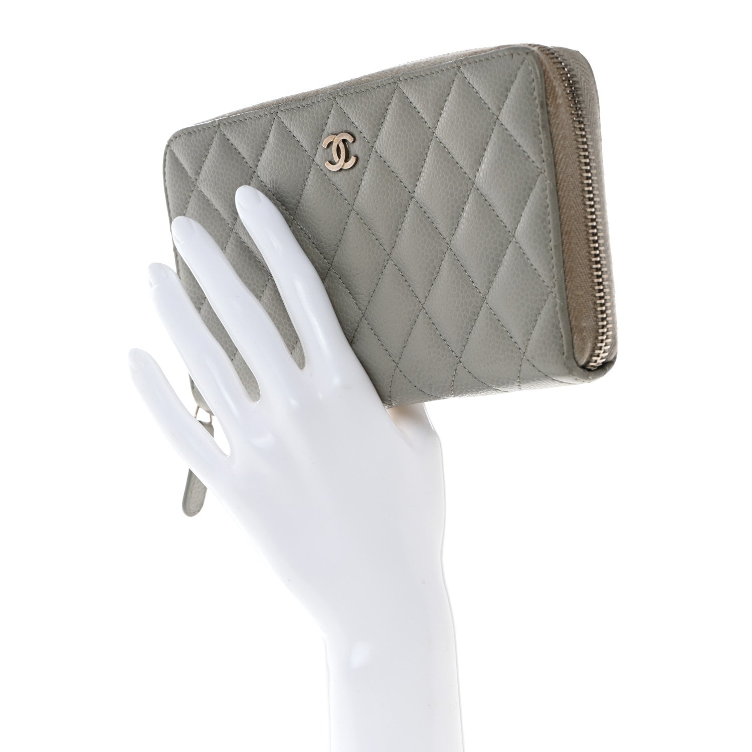 Chanel Caviar Quilted Large Gusset Zip Around Wallet Grey 2 of 12