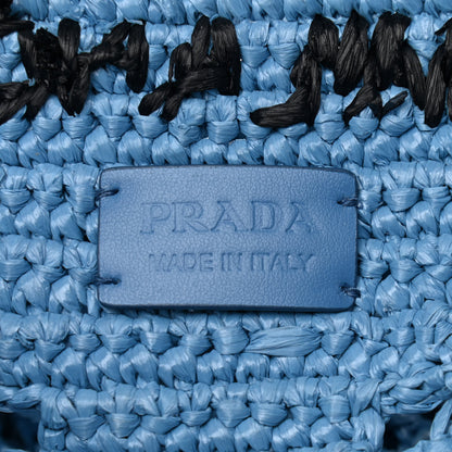 Prada Yarn Raffia Effect Crochet Logo Embroidered Shopping Tote Bag Celeste 5 of 11