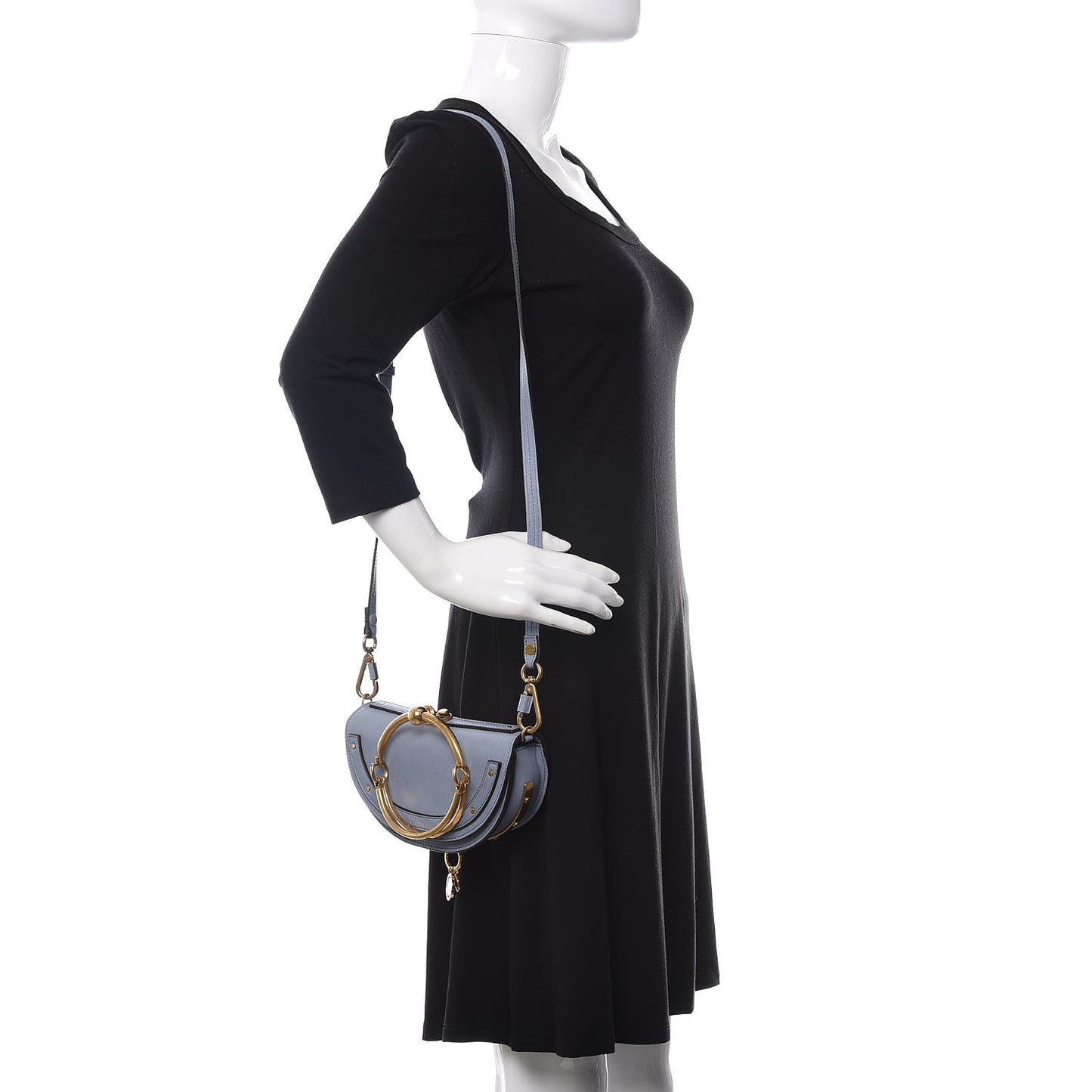 Calfskin Small Nile Bracelet Minaudiere Bag Washed Blue