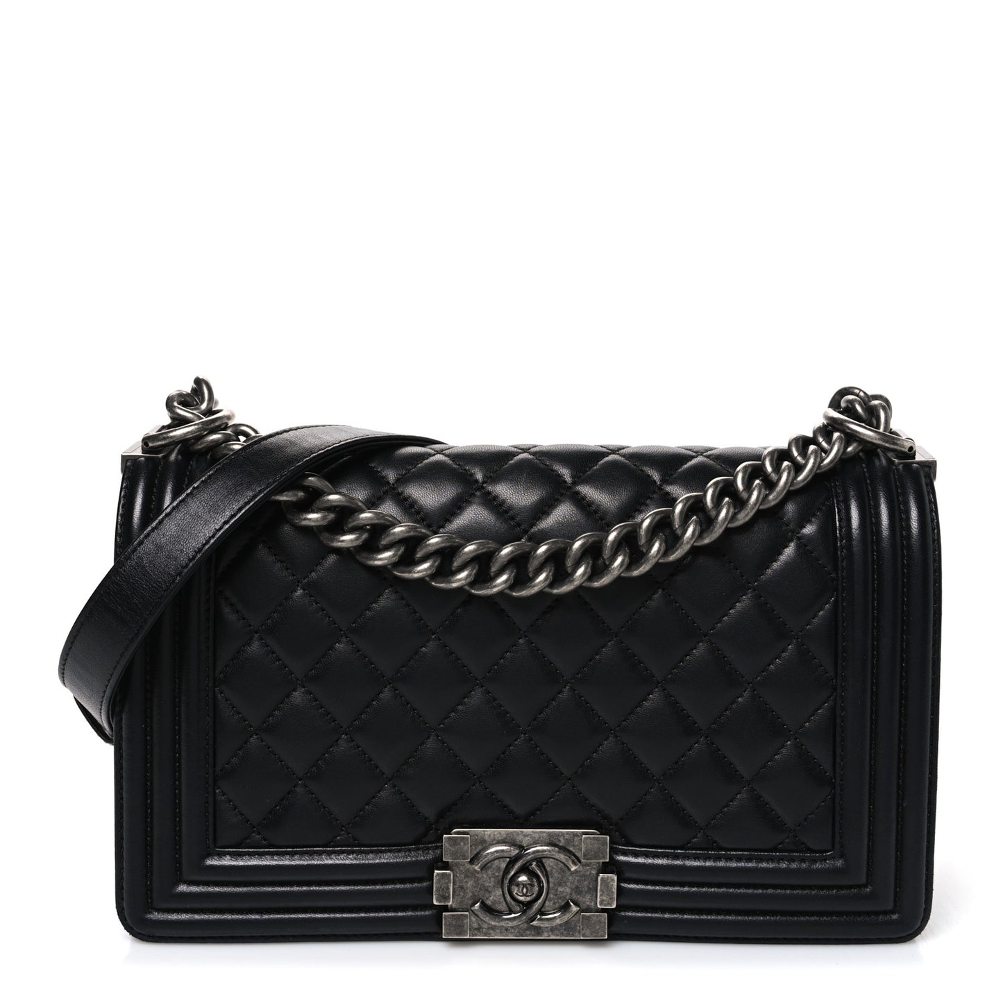 Lambskin Quilted Medium Boy Flap Black