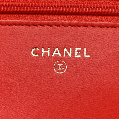 Chanel Lambskin Chevron Quilted Wallet On Chain WOC Red 6 of 13