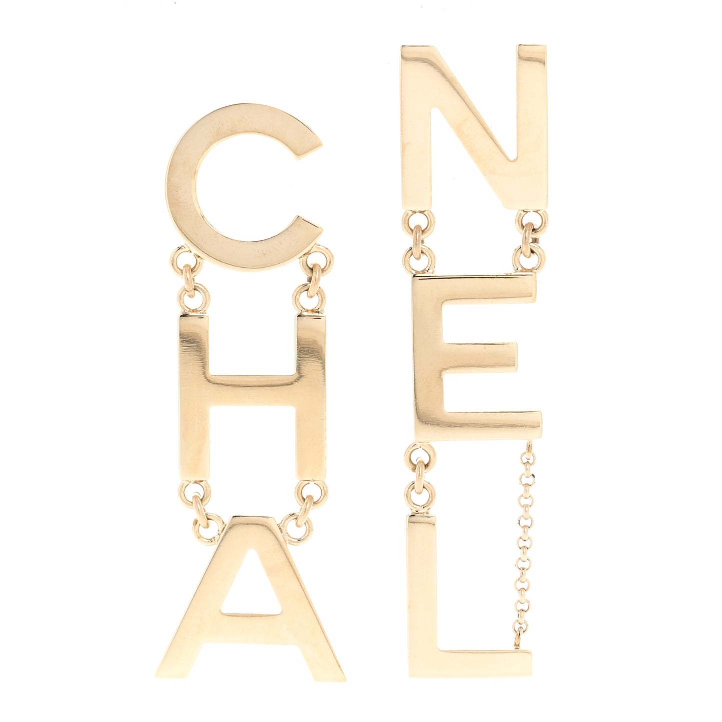 Metal Cha-Nel Logo Drop Earrings Gold