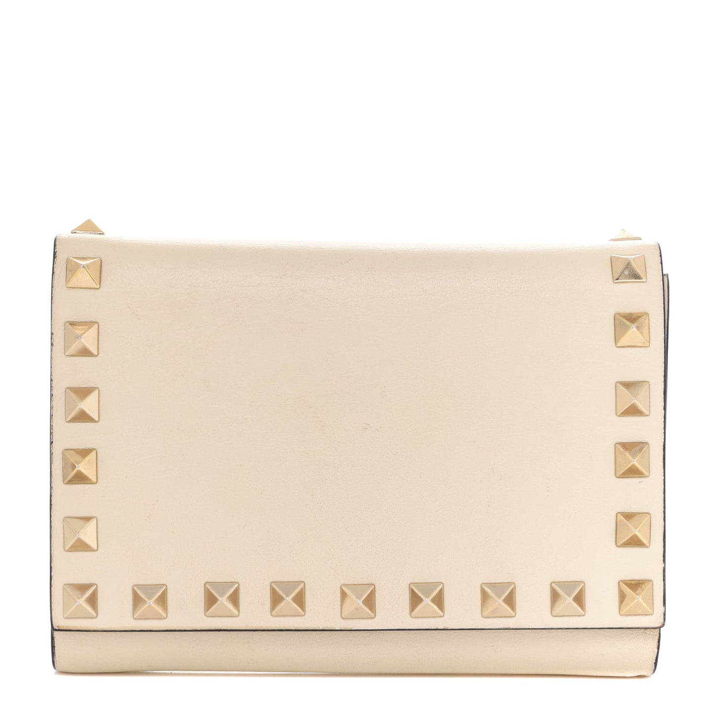 Calfskin Tri-Fold Rockstud Wallet Light Ivory