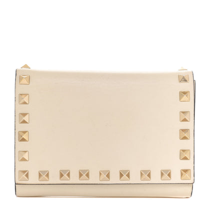 Valentino Garavani Calfskin Tri-Fold Rockstud Wallet Light Ivory 1 of 10