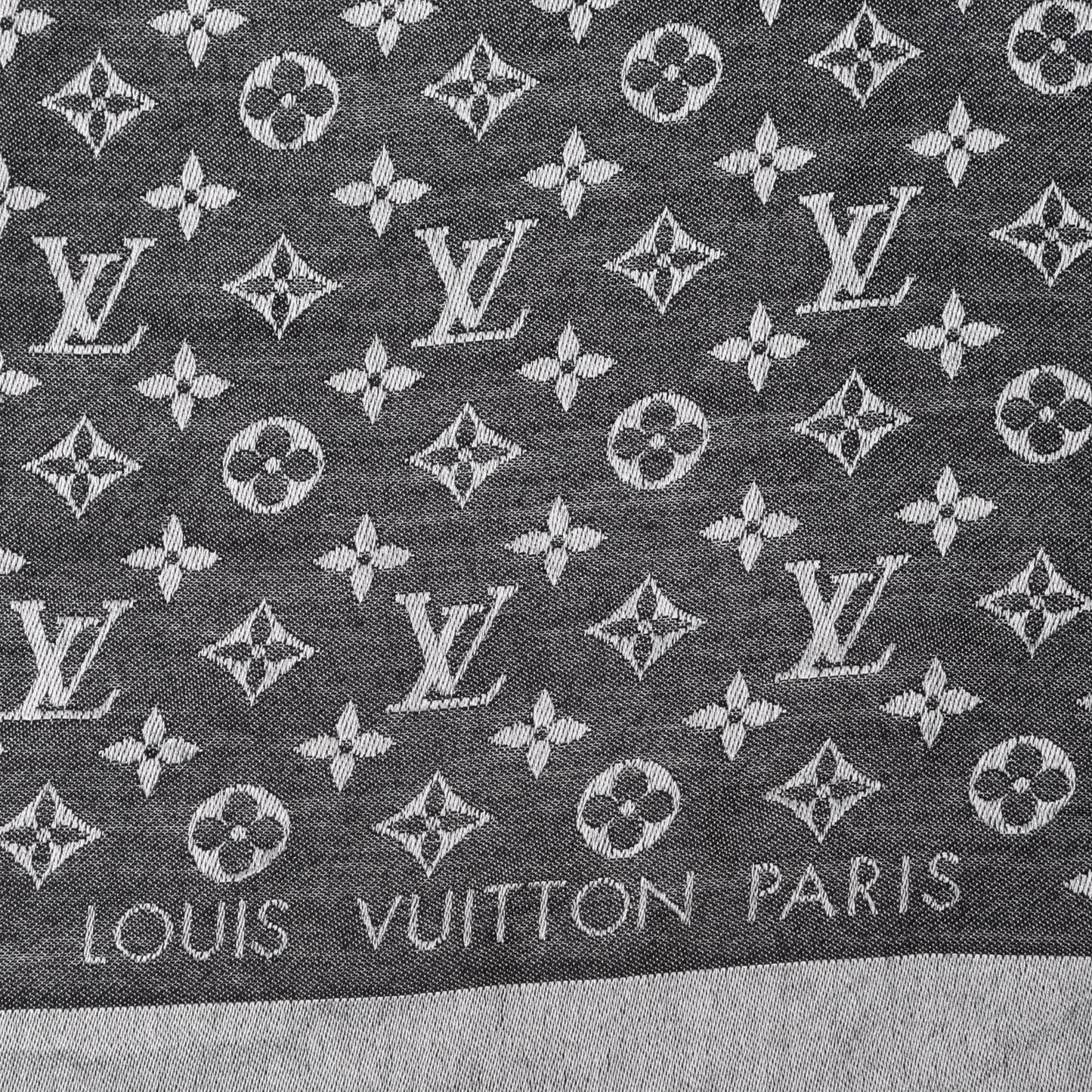 Silk Wool Monogram Denim Shawl Black